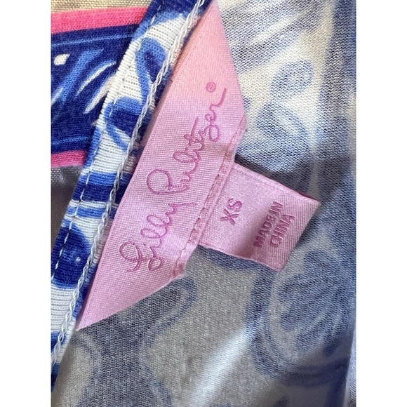 Lilly Pulitzer Women's XS Blue White Flora Stretch A-line Dress Knee Straps - Picture 5 of 10